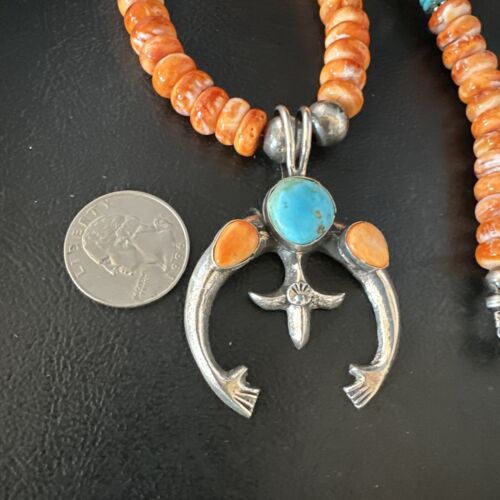 Navajo Blue Turquoise Spiny Naja Pendant Necklace | Sterling Silver | 23" | Authentic Native American Handmade | 14931