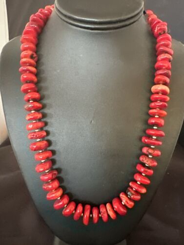 Navajo Pearl Bamboo Coral Necklace | Sterling Silver | 22" | Authentic Native American Handmade | 13915