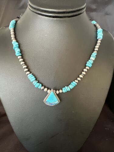 Navajo Kingman Turquoise Pendant Necklace | Sterling Silver | Native American Handmade | 14832