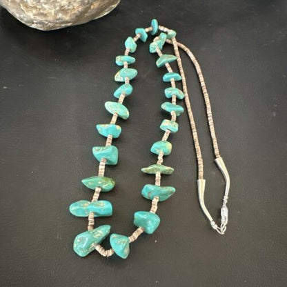 Navajo Royston Turquoise Shell Heishi Bead Necklace | Sterling Silver | 28" | Authentic Native American Handmade | 17449