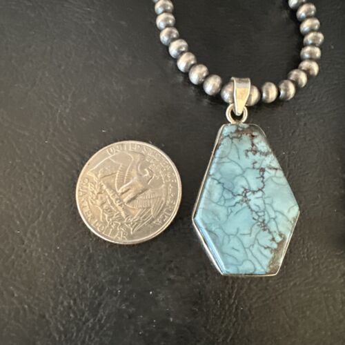 Men's Spiderweb Turquoise Pendant | Navajo Pearls Sterling Silver Necklace | Authentic Native American Handmade | 15533