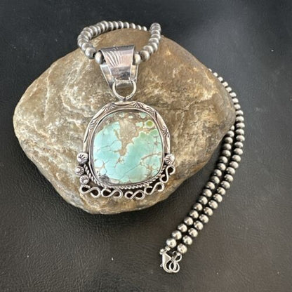 Women's Royston Turquoise Pendant Necklace | Navajo Pearls | Sterling Silver | Authentic Native American Handmade | 17065