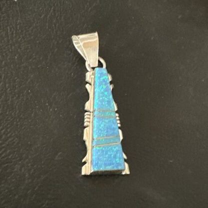 Navajo Blue Opal Inlay Pendant Necklace | Sterling Silver | Authentic Native American Handmade | 15672