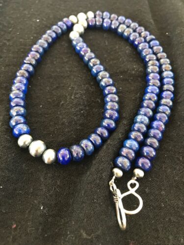 Pueblo Sterling Silver Navajo Lapis Men's Necklace | 22" | Authentic Native American Handmade | 15075