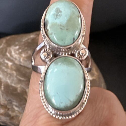 Navajo Blue Dry Creek Turquoise Multi-Stone Ring | Authentic Native American Sterling Silver | Sz 10 | 16740