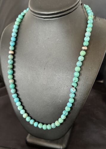 Navajo Blue Turquoise Necklace | Sterling Silver Pearls | 22" | Authentic Native American Handmade | 16951