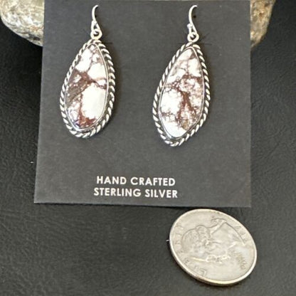 Navajo Wild Horse Turquoise Dangle Earrings | Sterling Silver | Authentic Native American Handmade | 16518