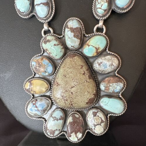 Navajo Blue Golden Hills Turquoise Lariat Necklace Pendant | Sterling Silver | Native American Handmade | 16182
