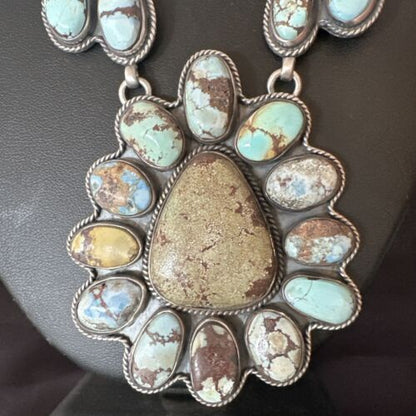 Navajo Blue Golden Hills Turquoise Lariat Necklace Pendant | Sterling Silver | Native American Handmade | 16182