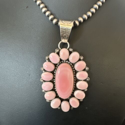 Navajo Pearls Pink Conch Necklace with Multi-Stone Cluster Pendant | Authentic Native American Handmade | 16061