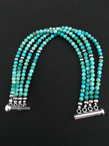 Native American Navajo Blue Turquoise Bracelet | Sterling Silver | 4 Strands | 1087