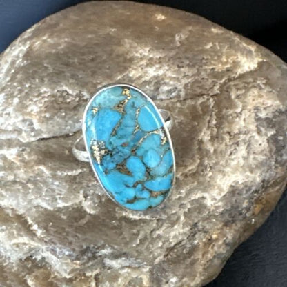 Navajo Blue Mojave Turquoise Ring | Sterling Silver | Sz 10 | Authentic Native American Handmade | 16053