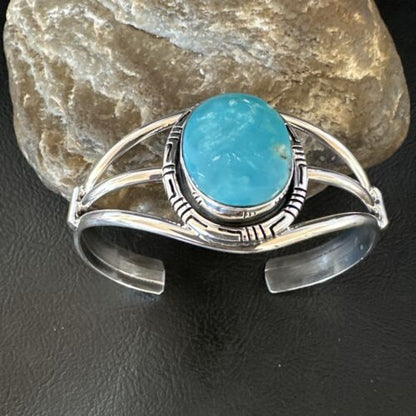 Women's Blue Kingman Turquoise Cuff Bracelet | Navajo Sterling Silver | Authentic Native American Jewelry | 16246