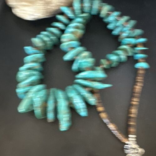 Navajo Blue Kingman Nugget Turquoise Necklace | Sterling Silver | 32" | Authentic Native American Handmade | 15287