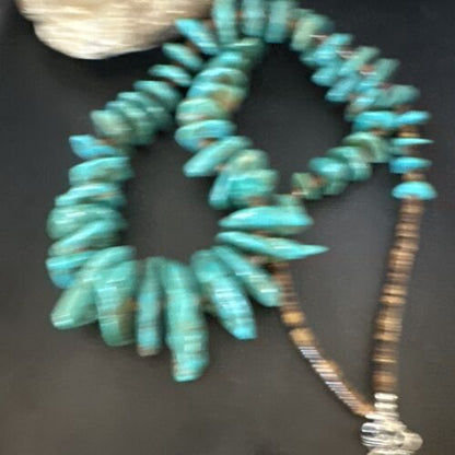 Navajo Blue Kingman Nugget Turquoise Necklace | Sterling Silver | 32" | Authentic Native American Handmade | 15287