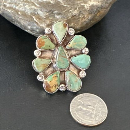 Navajo Green Turquoise Cluster Ring | Authentic Native American Sterling Silver | Multi-Stone | Sz 7 | 16859