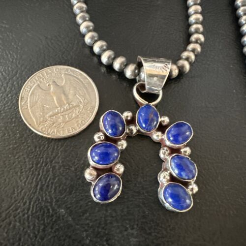 Navajo Horseshoe Naja Blue Lapis Pendant Necklace | Sterling Silver | Authentic Native American Handmade | 15752