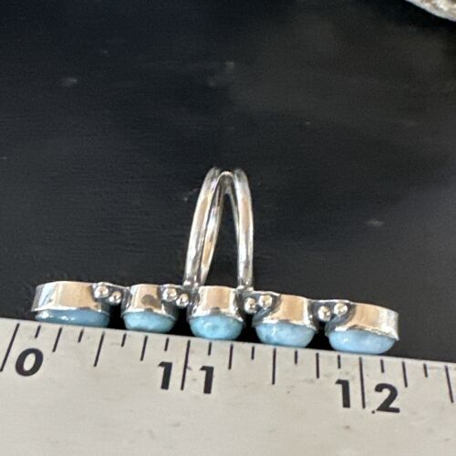 Navajo Women's Cluster Blue Larimar Ring | Authentic Native American Sterling Silver | Multi-Stone | Sz 7.5 | 16150
