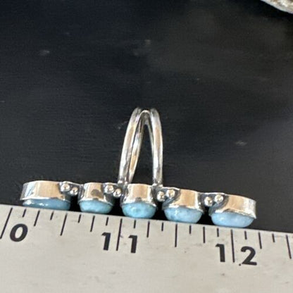 Navajo Women's Cluster Blue Larimar Ring | Authentic Native American Sterling Silver | Multi-Stone | Sz 7.5 | 16150
