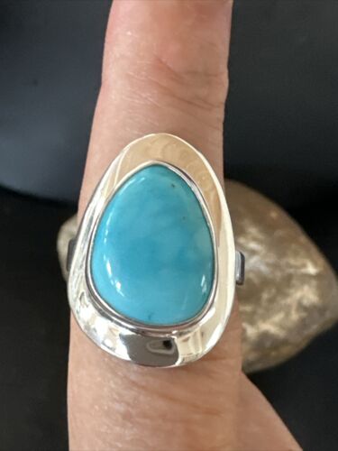 Navajo Sterling Silver Blue Kingman Turquoise Ring | Sz 8 | Authentic Native American Handmade | 17597