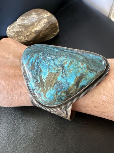 Navajo Blue Turquoise Cuff Bracelet | Sterling Silver | Authentic Native American Handmade | 15986
