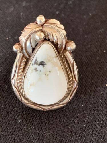 Navajo White Buffalo Turquoise Ring | Sterling Silver | Sz 9 | Authentic Native American Handmade | 00685
