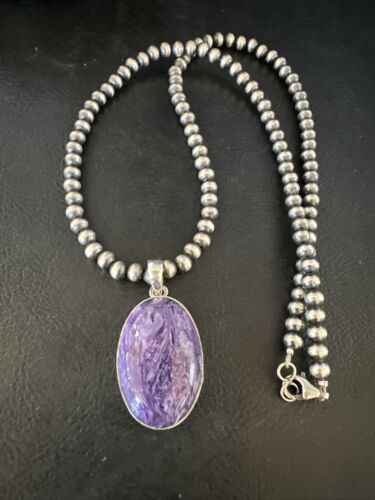 Navajo Pearls Purple Sugilite Pendant Necklace | Sterling Silver Beads | Authentic Native American Handmade | 15515