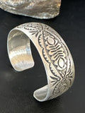 Native American Sterling Silver Navajo Stamped Cuff Bracelet | Authentic Handmade | 15984
