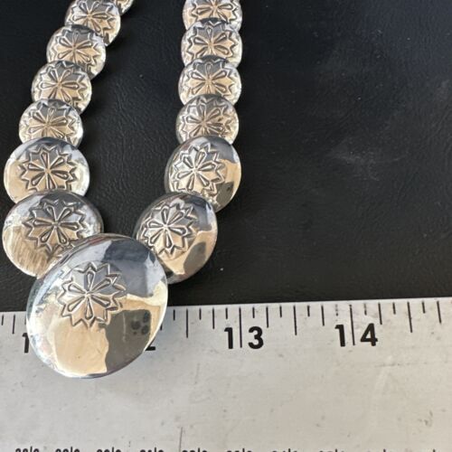 Navajo Pearls Sterling Silver Graduated Pillow Bead Necklace & Earrings Set | Authentic Native American Handmade | 15634