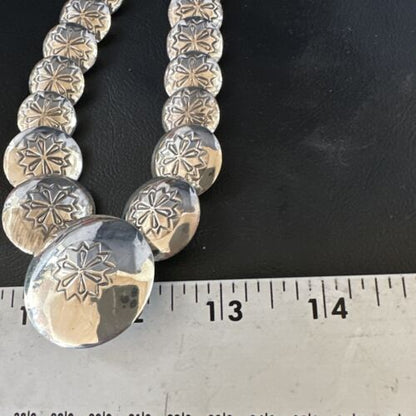 Navajo Pearls Sterling Silver Graduated Pillow Bead Necklace & Earrings Set | Authentic Native American Handmade | 17472