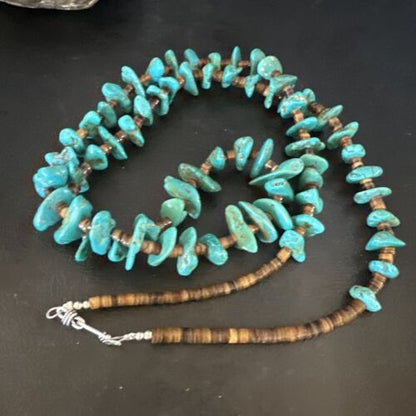 Navajo Blue Kingman Nugget Turquoise Necklace | Sterling Silver | 36" | Authentic Native American Handmade | 15286