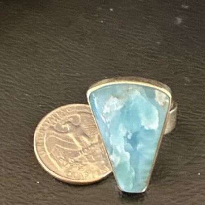Navajo Blue Larimar Ring | Sterling Silver | Sz 7 | Authentic Native American Handmade | 17656