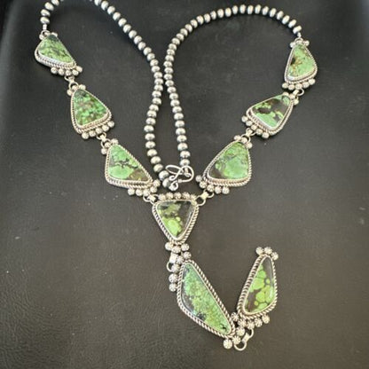 Navajo Green Spiderweb Turquoise Necklace | Men's Lariat | 30" | Authentic Native American Handmade | 17435
