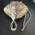 Navajo White Buffalo Turquoise Onyx Necklace Pendant | Sterling Silver | Authentic Native American Handmade | 15316