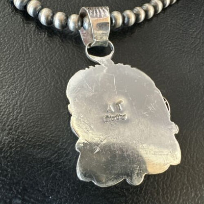 Navajo Red Spiny Oyster Pendant Necklace | Sterling Silver | Authentic Native American Handmade | 16143