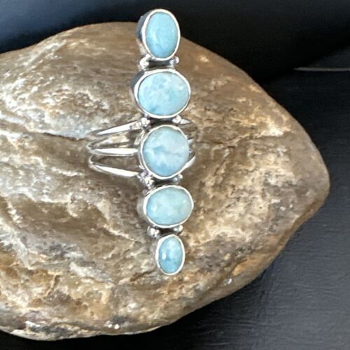 Navajo Blue Larimar Multi-Stone Ring | Authentic Native American Sterling Silver | Multi-Stone | Sz 8.5 | 15971