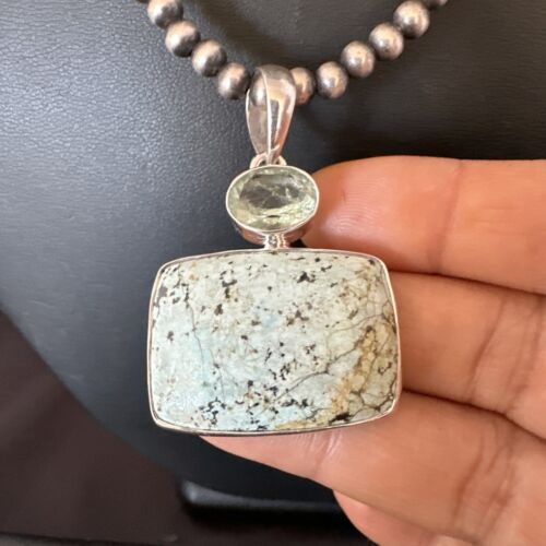Navajo Dry Creek Turquoise Topaz Pendant Necklace | Sterling Silver | Authentic Native American Handmade | 16307