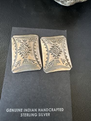Native American Navajo Stamped Sterling Silver Handmade Earrings | Authentic Artisan Jewelry | 15846