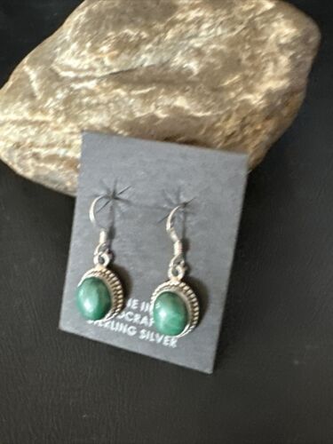 Navajo Green Malachite Dangle Earrings | Sterling Silver | Authentic Native American Handmade | 14923