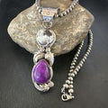 White Buffalo Turquoise & Sugilite Pendant | Navajo Pearls | Sterling Silver | Native American Handmade | 16871