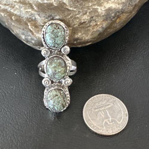 Navajo Blue Spiderweb Turquoise Multi-Stone Ring | Authentic Native American Sterling Silver | Sz 9.5 | 16708