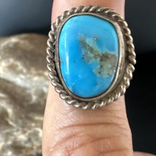 Southwestern Navajo Blue Turquoise Ring | Sterling Silver | Sz 3 | 15359