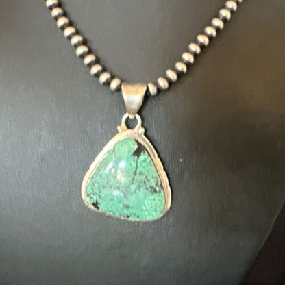 Men's Navajo Blue Spiderweb Turquoise Pendant Necklace | Sterling Silver | Authentic Native American Handmade | 16223