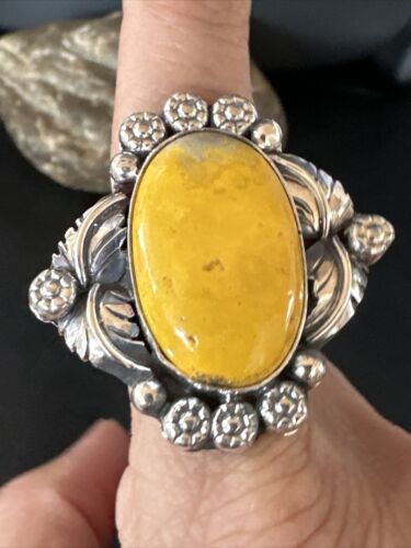 Navajo Yellow Bumble Bee Jasper Ring | Sterling Silver | Sz 10 | Authentic Native American Handmade | 14949