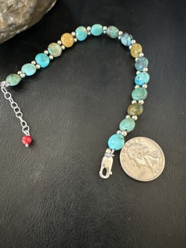 Women's Blue Turquoise Bead Bracelet | Southwestern Sterling Silver Link | 8" | 17570