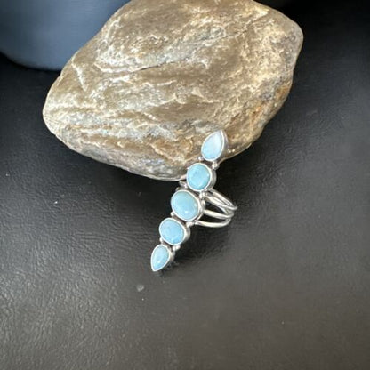 Navajo Blue Larimar Cluster Ring | Authentic Native American Sterling Silver | Multi-Stone | Sz 9.5 | 15938