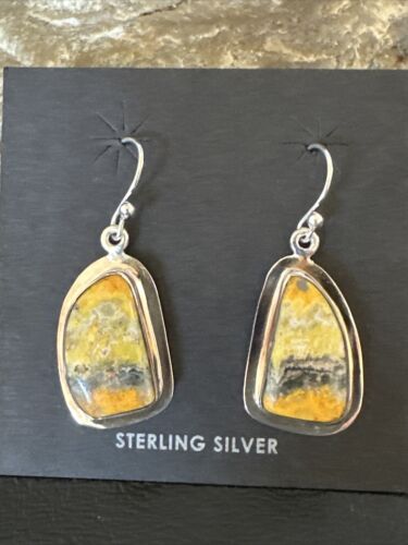 Navajo Bumblebee Jasper Earrings | Sterling Silver | Authentic Native American Handmade | 15824