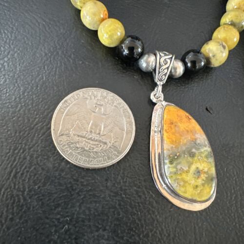 Navajo Bumblebee Jasper Pendant Necklace | Sterling Silver | Native American Handmade | 16016