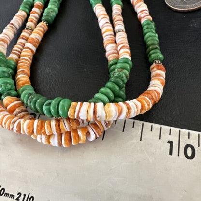 Navajo Green Turquoise Spiny Oyster Necklace | Sterling Silver | Authentic Native American Handmade | 17534