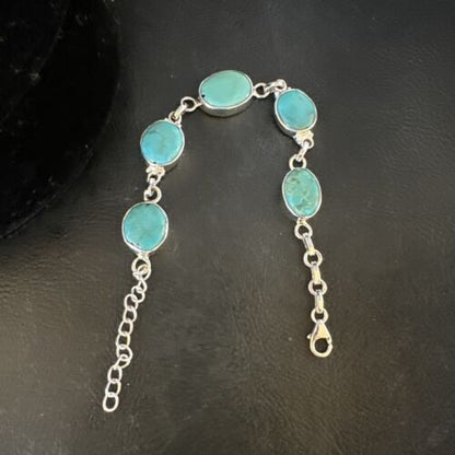 Navajo Blue Turquoise Link Bracelet | Sterling Silver | 8" | Authentic Native American Handmade | 15470